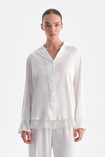 Dagi Cămașă de mireasă din satin cu detaliu din dantelă albă