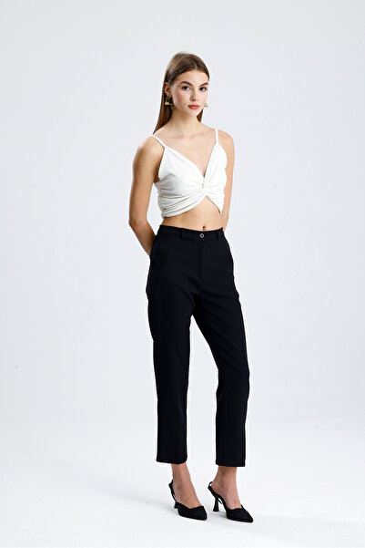 Sense Pantolon - Bilekte Atlas Kumas Pantolon | Pnt19003 Siyah