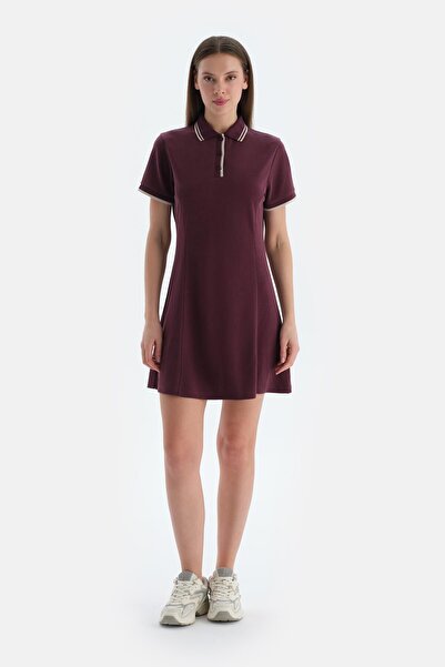 Dagi Plum Women's Modal Blend Short Sleeve Buttoned Dress