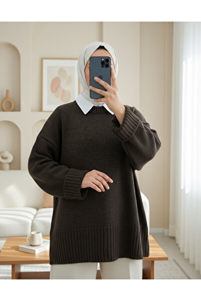 Modamorfo Φούστα Crew Neck Twill Casual Knitwear Πουλόβερ -K. Καφέ