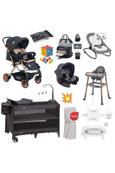 4KİDS Bebek Çeyiz Seti Yeni Doğan Set Bebek Arabası Asansörlü Park Beşik Puse...