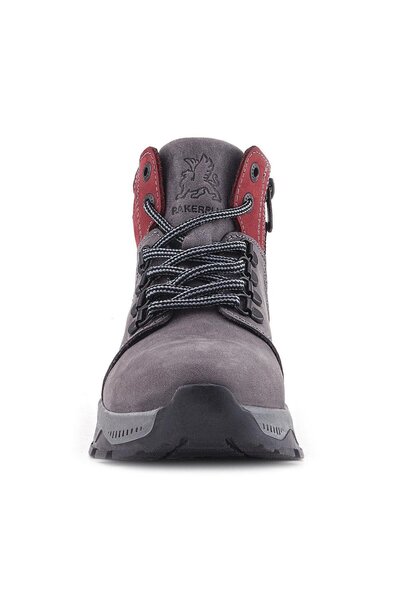 Rakerplus Genuine Leather Gray Claret Red Zippered Trekking Children's Boots