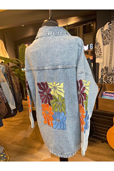 Dadali Women's Stone Embroidered Long Sleeve Cotton Denim Jacket