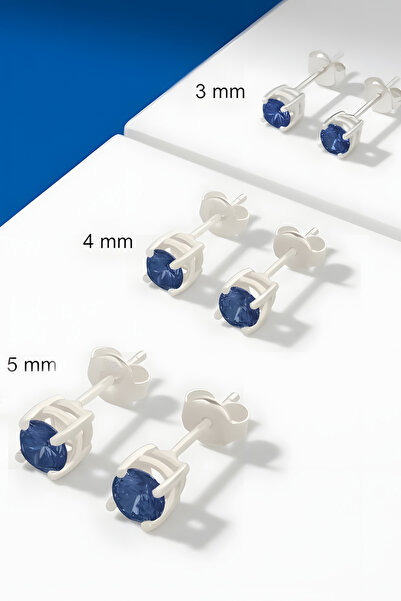 Takıdepo Safir Renk Zirkon Taşlı Tek Taş Model Üçlü Küpe Set-Gümüş Rengi