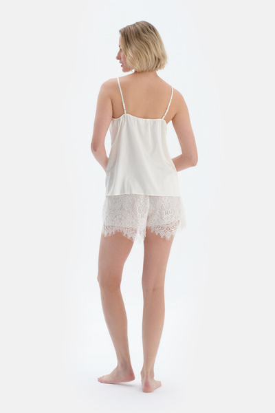 Dagi Off-White Lace Detailed Satin Bridal Camisole