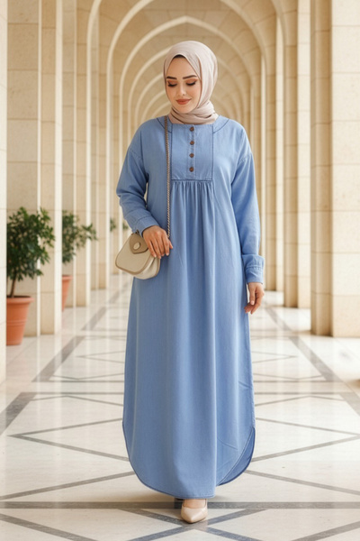 Neva Style Rochie albastră din denim Hijab - 19121M