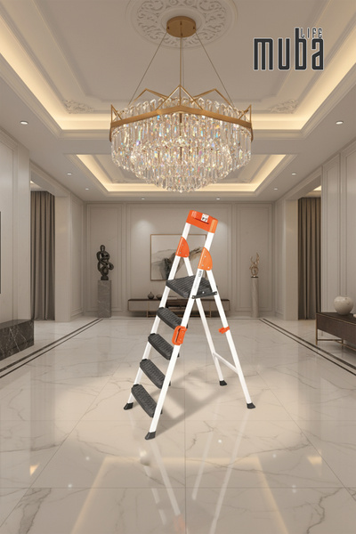 MuBalife Merdiven 4+1 Geniş Basamaklı Merdiven Kolay Taşınır Merdiven Ergonom...