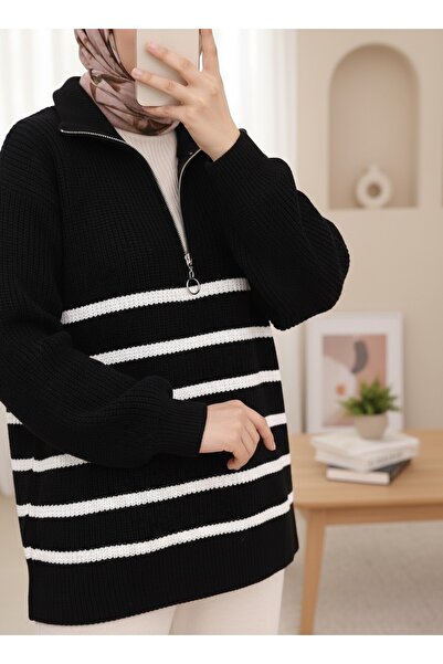Modamorfo Светр з напівзастібкою і боковими смужками - чорний