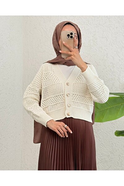 Modamorfo Πλεκτή Ζακέτα με Διάτρητα Κουμπιά - Κρεμ
