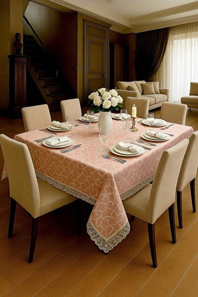 Rona Home Luxury Stain Resistant Waterproof Tablecloth Powder-Colored Lace Tablecloth Elegant Design