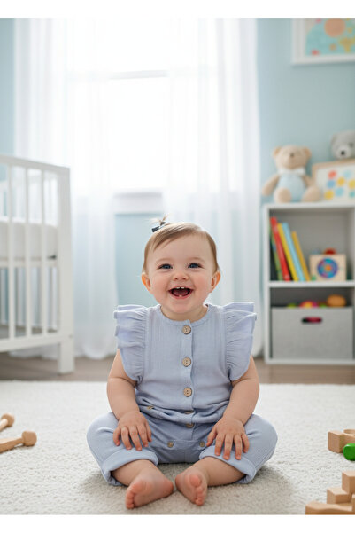 Kidaxi Ribbed Ruffle Baby Girl Jumpsuit