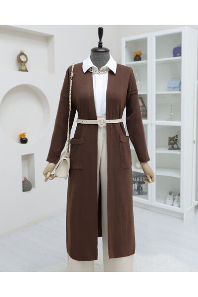 Modamorfo Long Knitwear Cardigan with Pockets and Slits