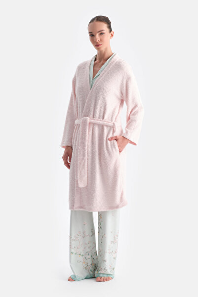 Dagi Light Pink Long Sleeve Chenille Knitted Dressing Gown