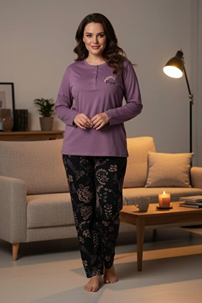 PİJAPİA Women's Plus Size Long Sleeve Pajama Set Dusty Rose