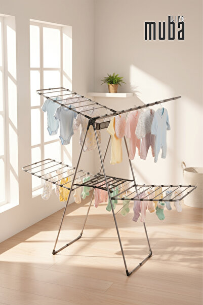 MuBalife Çift 2 Katlı Çamaşır Kurutmalık Borulu Askılık 2 Katlı Çamaşır Kurutma Askısı Borulu