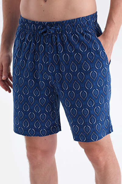 Dagi Sax Blue Print Detailed T-Shirt Shorts Set