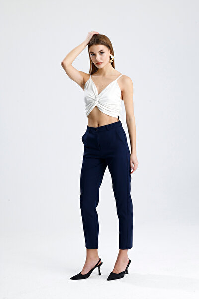 Sense Pantolon - Bilekte Atlas Kumas Pantolon | Pnt19003 Lacıvert