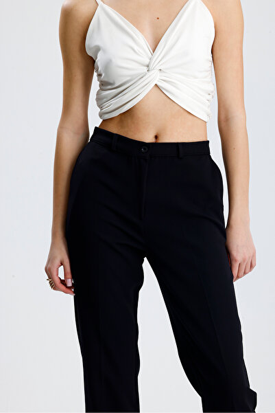 Sense Pantolon - Bilekte Atlas Kumas Pantolon | Pnt19003 Siyah