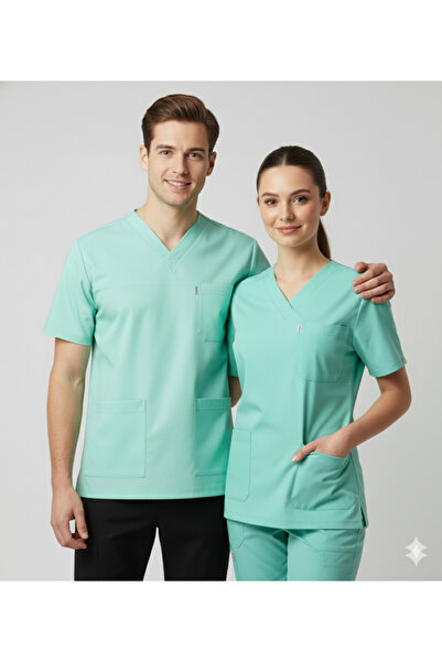 temex SU YEŞİLİ TEK ÜST HEMŞİRE&DOKTOR FORMASI SCRUBS İŞCİKIYAFETİ,LİKRASIZ, ...
