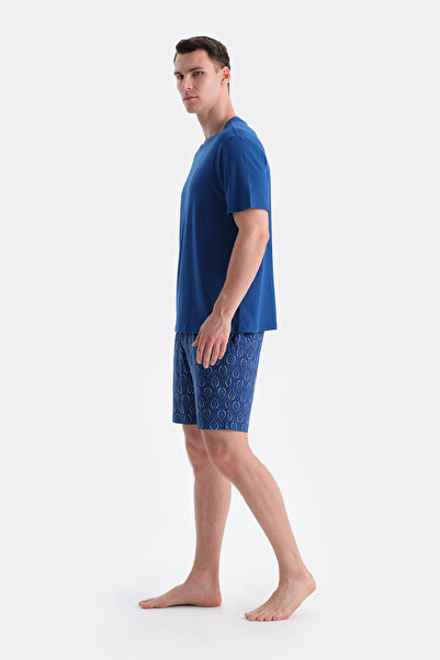 Dagi Sax Blue Print Detailed T-Shirt Shorts Set
