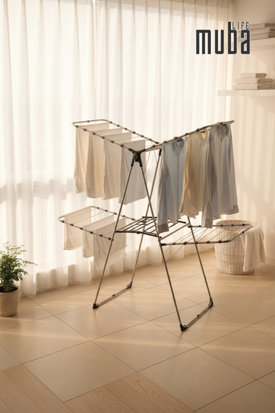 MuBalife Çamaşır Kurutmalık Çift Katlı Askılık 2 Katlı Extra Dayanıklı Çamaşır Kurutma