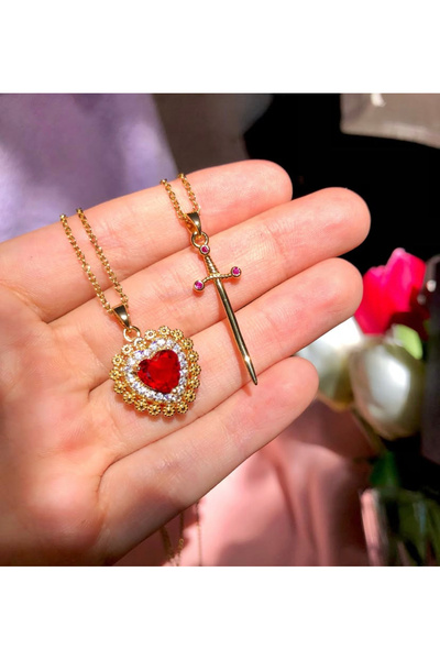 ASALEA Pamuk Prenses Ve Avcı Arkadaşlık Çelik Çift Kolye- Kalp Kılıç Çift Çel...