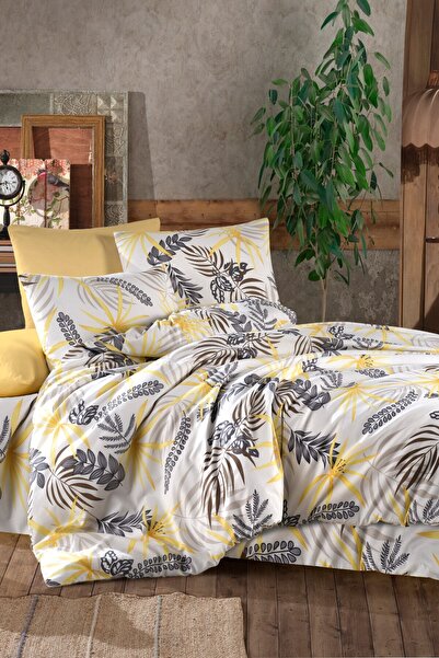 Evlen Home Collection طقم غطاء لحاف شيري قطن 100% مزدوج (4 قطع)