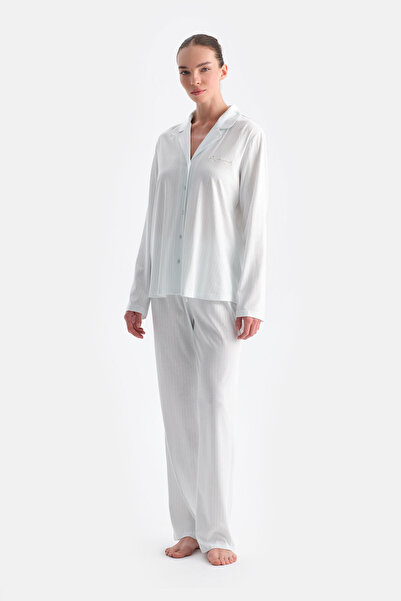 Dagi Water Green Striped Shirt Pants Set