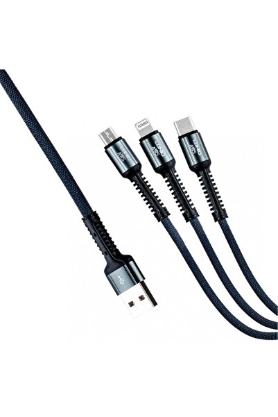 LDNIO 3-in-1 Fast Charging & Data Cable For Type-C, Micro-USB & Lightning
