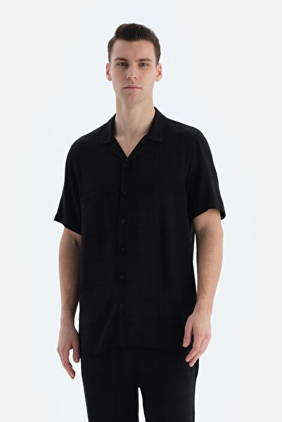 Dagi Black Striped Short Sleeve Woven Groom Shirt