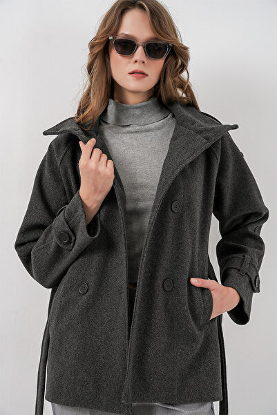 Bigdart Women's Belted Cashmere Coat 9162 - Anthracite
