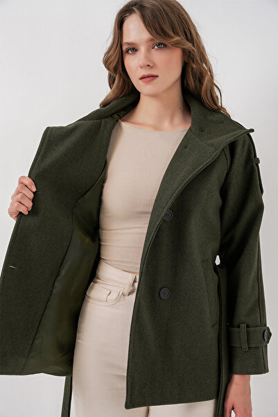 Bigdart Women's Belted Cashmere Coat 9162 - Khaki