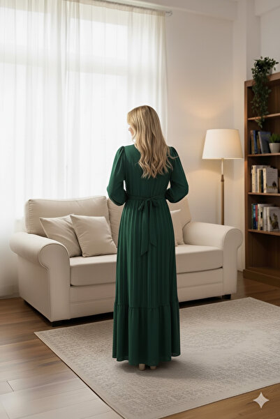 Sura Fashion Pleated Balloon Sleeve Chiffon Dress