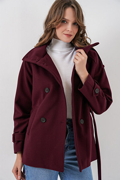 Bigdart Women's Belted Cashmere Coat 9162 - Burgundy