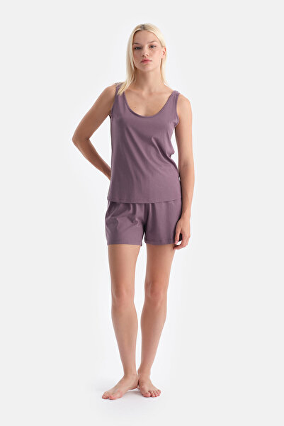 Dagi Plum Thick Strap Cotton Modal Tank Top Shorts Set