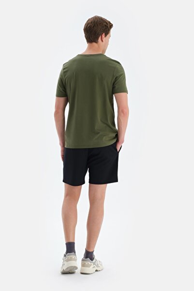 Dagi Khaki Crew Neck Silk Apre Short Sleeve T-Shirt