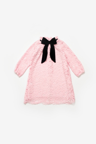 Le Mabelle Κοριτσίστικο φόρεμα με ροζ γκιπούρ φιόγκο - Bessie