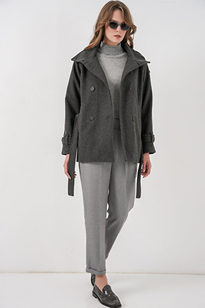 Bigdart Women's Belted Cashmere Coat 9162 - Anthracite