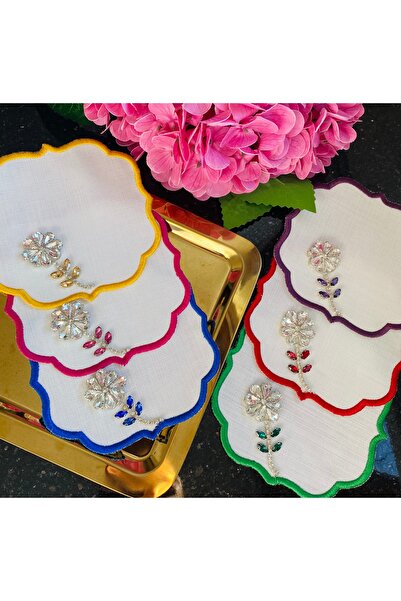 ELÇİÇEK HOME Sunum Peçete,Kokteyl Peçete,Lüks Taşlı Kahve Yanı Sunum Peçete 6 Adet