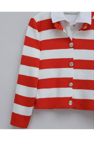 Modamorfo Ringed Metal Buttoned Short Cardigan - Pomegranate Flower