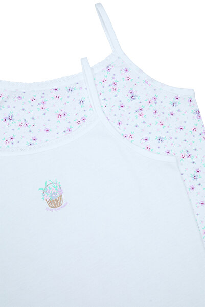 Penti Girl's Spring Flower Cotton Optical White 2-Piece Undershirt