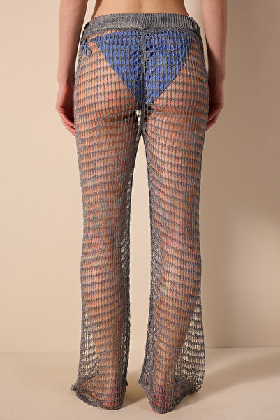 Penti Shiny Fishnet Silver Trousers - Gamze Erçel Collection