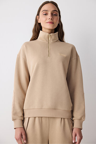 Penti Beige Half Zippered Maura Sweatshirt - Saude Collection