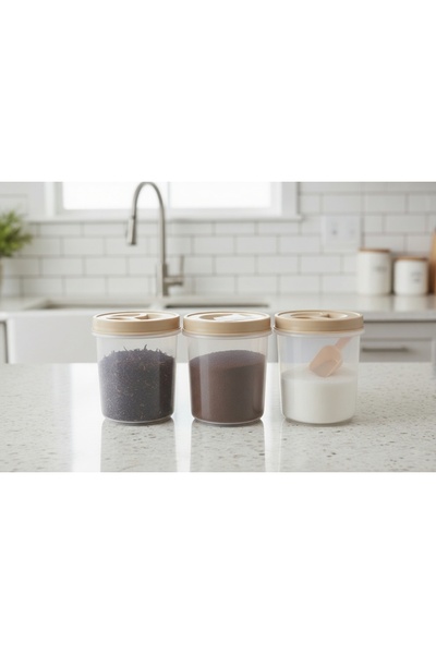 Roomlyne 3 قطع من عبوات الشاي والقهوة والسكر البلاستيكية مع 3 ملاعق 500 مل