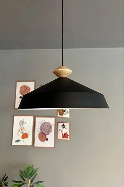 Bamyum Lema Siyah Tekli Avize Ahşap Topaç Başlık Sarkıt Lamba Restoran Cafe S...