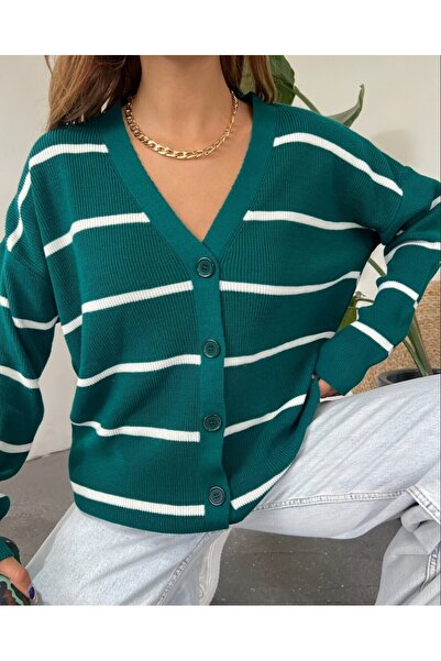 Modamorfo Striped Buttoned Cardigan