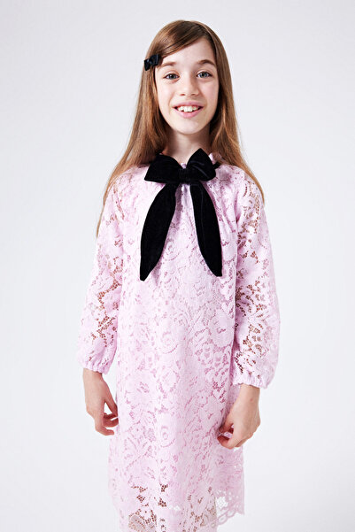 Le Mabelle Κοριτσίστικο φόρεμα με ροζ γκιπούρ φιόγκο - Bessie