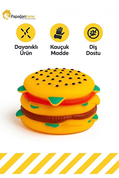 Papağanhane Ses Çıkaran Hamburger Şekilli Köpek Oyuncağı – Dayanıklı Plastik, Eğlenceli ve Diş Dostu Oyuncak