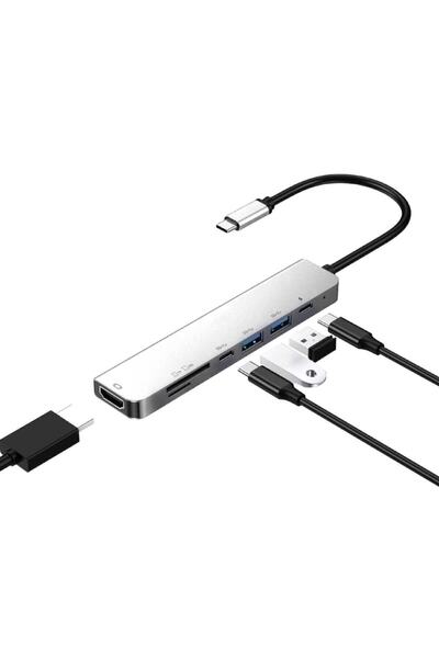 Genel Markalar 7 In 1 Sd Usb Type-c Hub Hdmı Girişli Macbook Çevirici Çoklayıcı