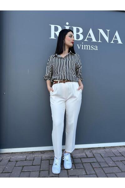 ribana Narrow-leg pleated belt seasonal fabric women's trousers